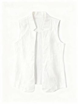 Outzidr - Women Sleeveless Mandarin Collared White Blazer