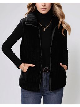 Outzidr - Women Sleeveless Zip Front Black Jacket