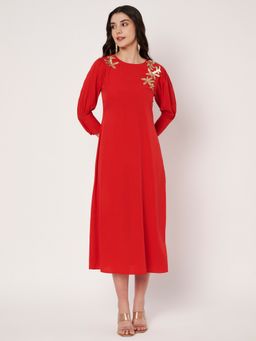 AMAGYAA - Embellished Red Midi Dress