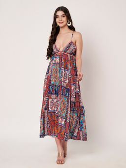 AMAGYAA - Multi-Color Printed Cotton Rayon Midi Dress