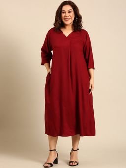 THE PINK MOON - Solid Maroon Midi Dress