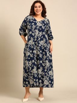THE PINK MOON - Navy Blue Printed Viscose Maxi Dress