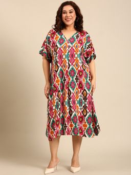 THE PINK MOON - Multi-Color Ikkat Printed Midi Dress