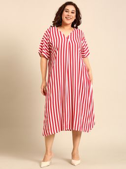 THE PINK MOON - Red Striped Midi Dress