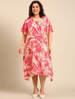 THE PINK MOON - Pink Floral A-Line Midi Dress