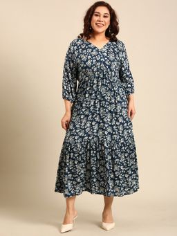 THE PINK MOON - Blue Blossom Print Maxi Dress