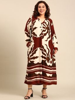 THE PINK MOON - Brown Abstract Printed Maxi Dress
