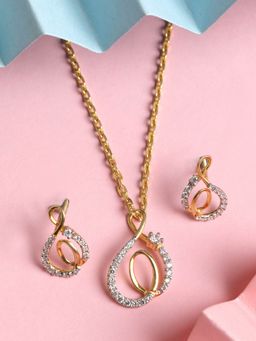 CLARA - Silver Gold Rhodium Plated Swiss Zirconia Flavia Pendant Earring Chain Set for Women