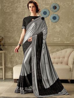 Odette - Silver Lycra Designer Saree with Unstitched Blouse