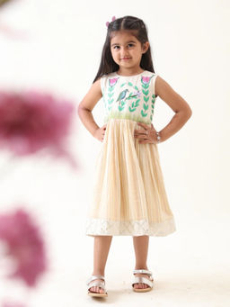 JILMIL - Off White Cotton Lurex Hand Painted Dress