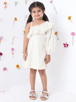 JILMIL - Off White Silver Lurex Cotton Stripe Dress