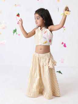 JILMIL - Off White Cotton Golden Lurex Hand Worked Lehenga (Set of 2)