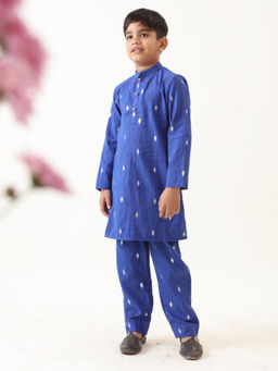JILMIL - Boys Blue Cotton Lurex Kurta with Pant (Set of 2)