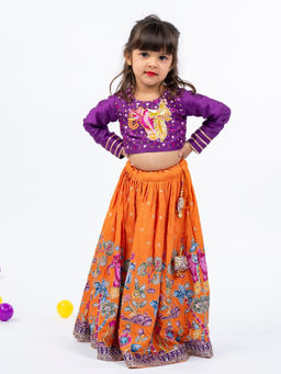 JILMIL - Girls Purple Blended Fabric Embellished Choli with Lehenga (Set of 2)