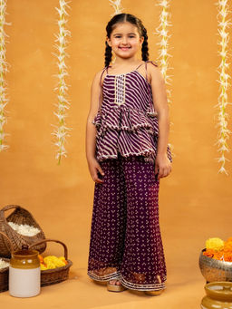 JILMIL - Girls Purple Blended Fabric Top with Palazzo (Set of 2)