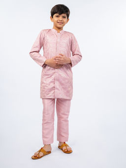 JILMIL - Boys Pink Blended Fabric Embellished Kurta with Pyjama (Set of 2)