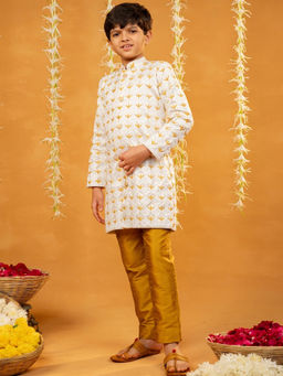 JILMIL - Boys Off White Blended Fabric Embellished Kurta with Pyjama (Set of 2)