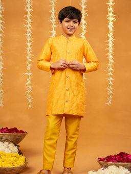 JILMIL - Boys Yellow Blended Fabric Woven Kurta with Pyjama (Set of 2)