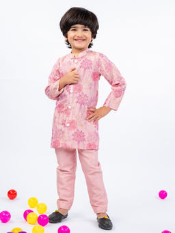 JILMIL - Boys Pink Blended Fabric Embellished Kurta with Pyjama (Set of 2)
