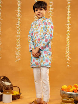 JILMIL - Boys Blue Blended Fabric Embellished Kurta with Pyjama (Set of 2)