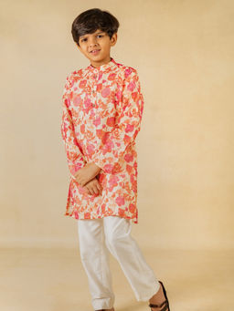 JILMIL - Boys Digital Floral Print Ethnic Kurta with White Pant