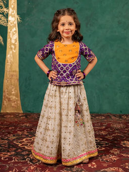 JILMIL - Girls Handworked Dark Purple Top and Lehenga
