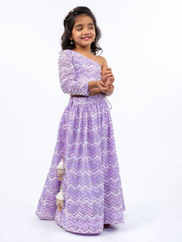 JILMIL - One Shoulder Purple Georgette Lehenga Choli