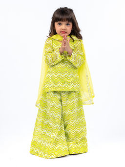 JILMIL - Lime Green Kurti With Palazzo & Dupatta