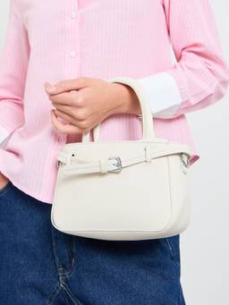 Styli - Women White Textured Shoulder Bag with Detachable Handle