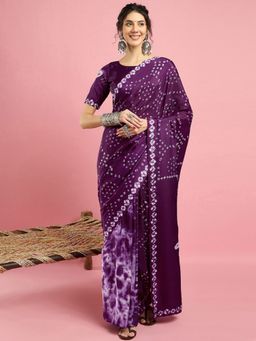 Akhilam - Womens Crepe Purple Printed Saree with Unstitched Blouse
