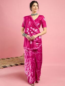 Akhilam - Womens Crepe Pink Printed Saree with Unstitched Blouse