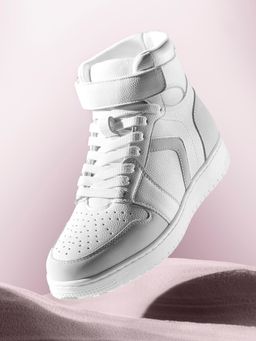 Bewakoof - Men White and Grey Color Block High-Top Sneakers