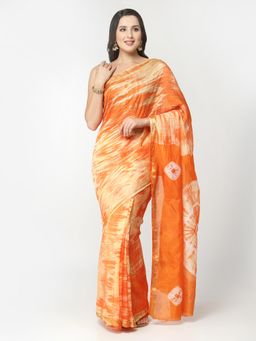 KISHORI - Silk Bandhani and Zari Weaving Saree with Unstitched Blouse - Yellow & Orange