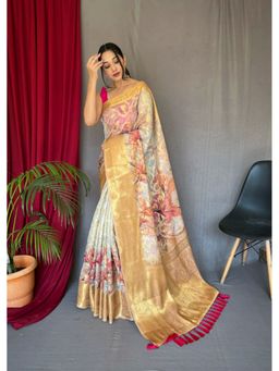 EXCLUSIVA - Multicolor Printed Organza Saree with Unstitched Blouse