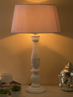 Homesake - Carved White Wood Table Lamp White Drum