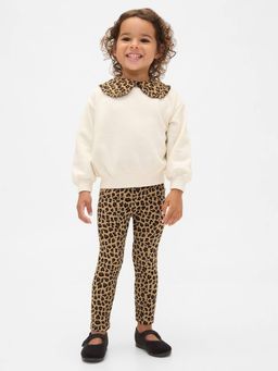 GAP - Girls Leopard Print Beige Peter-Pan Collar Top And Pant