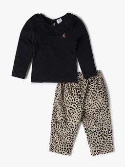 GAP - Girls Leopard Print Black Top And Joggers