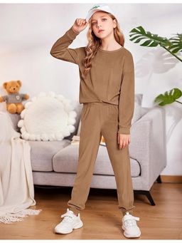 Fnocks - Girls Winter Brown Full Sleeve Top And Joggers
