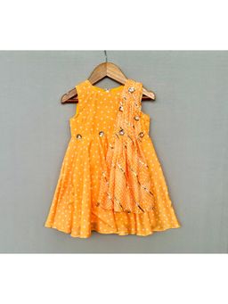 LABEL NEETI - Bandhani Print Attached Dupatta Drape Yellow Dress