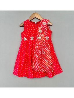 LABEL NEETI - Bandhani Print Leheriya Dupatta Drape Red Dress