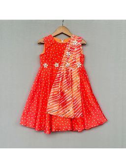 LABEL NEETI - Bandhani Print Leheriya Dupatta Drape Orange Dress