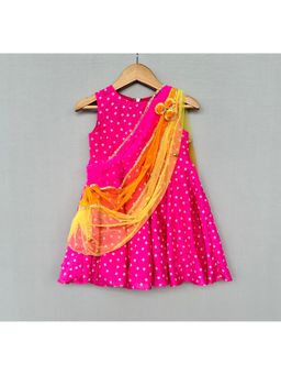 LABEL NEETI - Bandhani Print Colourful Dupatta Drape Pink Dress