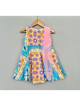 LABEL NEETI - Vibrant Geometric Print Attached Dupatta Multicolor Dress