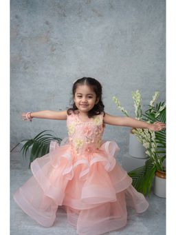 LABEL NEETI - Layered 3D Floral Embroidery Party Peach Gown