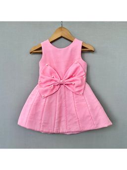 LABEL NEETI - Umbrella-Like Flared Pearl-Studded Bow Pink Dress