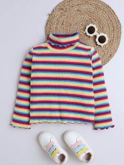 AWW HUNNIE - Ribbed Full Sleeves High Neck Multicolor T-Shirt