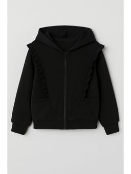 AWW HUNNIE - Terry Fabric Full Sleeves Front Zipper Hooded Black Jacket