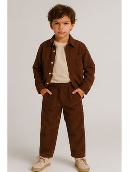 AWW HUNNIE - Cordoury Fabric Full Sleeves Brown Shirt With Pant And T-Shirt