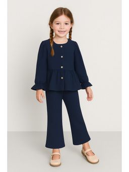 AWW HUNNIE - Terry Full Sleeves Front Open Blue Co-Ord Set