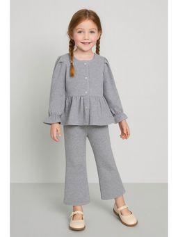 AWW HUNNIE - Terry Full Sleeves Front Open Grey Co-Ord Set